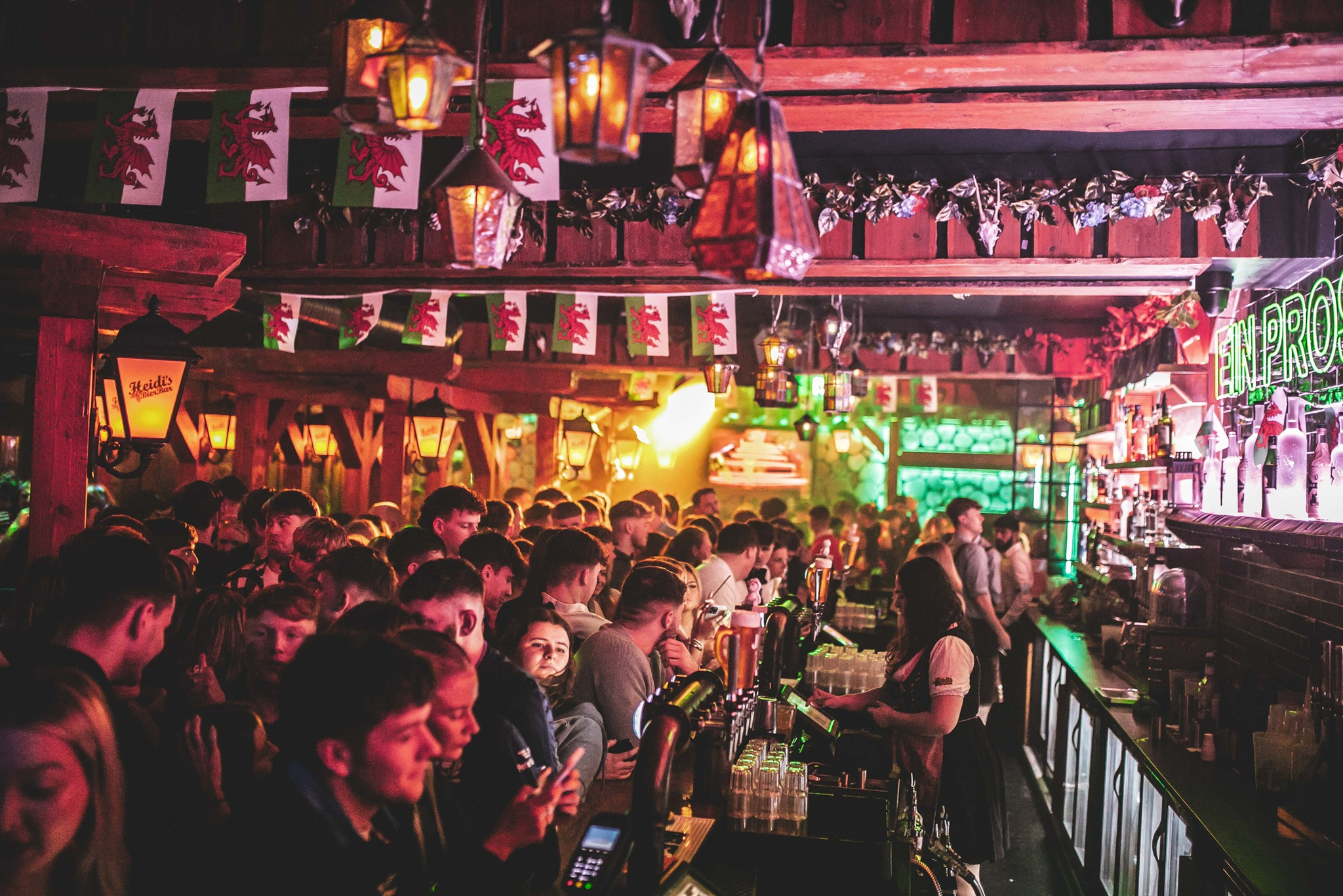 The Main Room at Barbara's Bier Haus CARDIFF, very bright colors, fully new light system